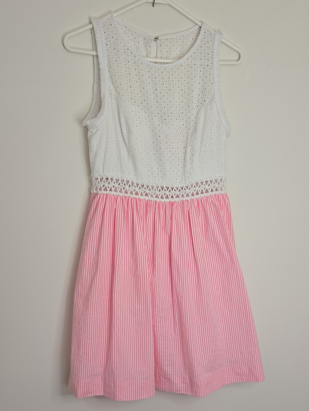 Lilly Pulitzer Pink Eyelet Seersucker Cotton Dress Pockets Preppy Feminine 6